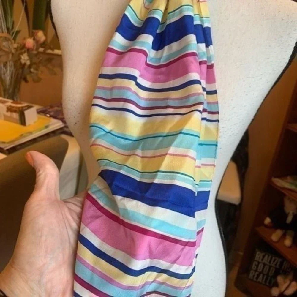 Talbot's Vintage Silk Scarf Multicolor Horizontal Stripes Pink Blue Yellow White